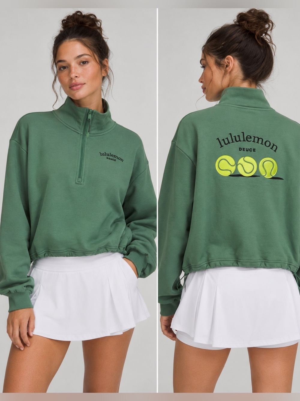 #1052 NWT lululemon Cotton Terry Tennis Half Zip Deuce Graphic Canteen Green M